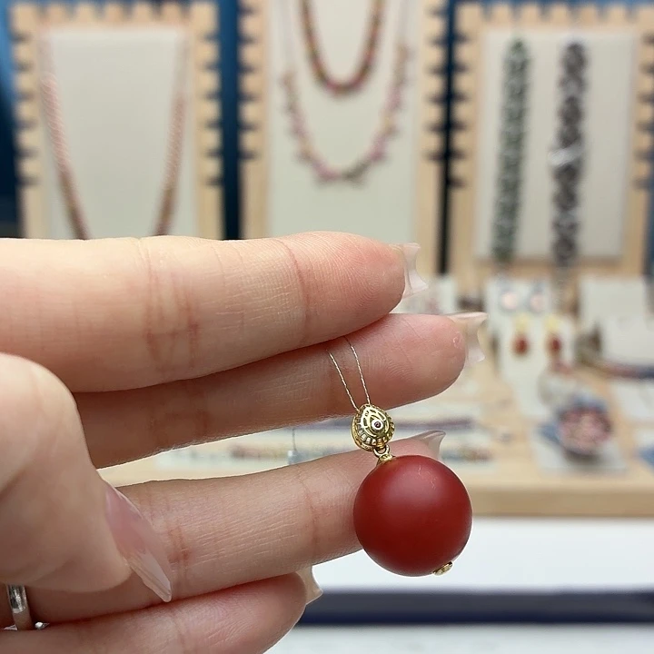 南红玛瑙银S925镶嵌吊坠(不含链)