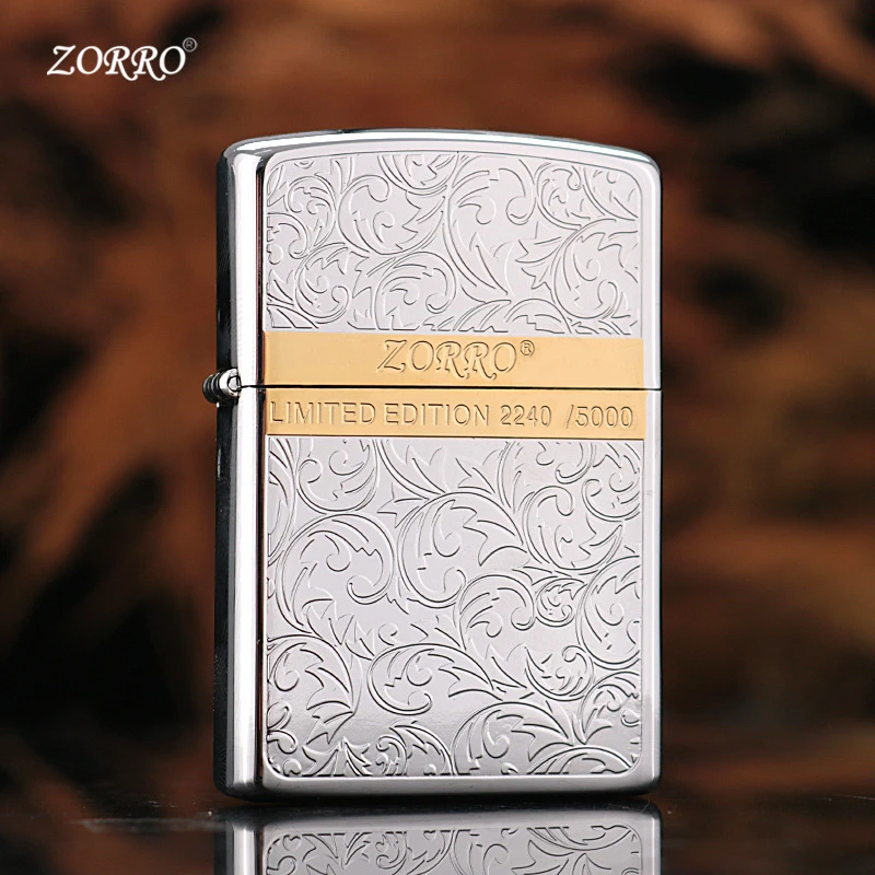 ZORRO佐罗分色唐草煤油打火机精雕老式砂轮高档个性创意打火机