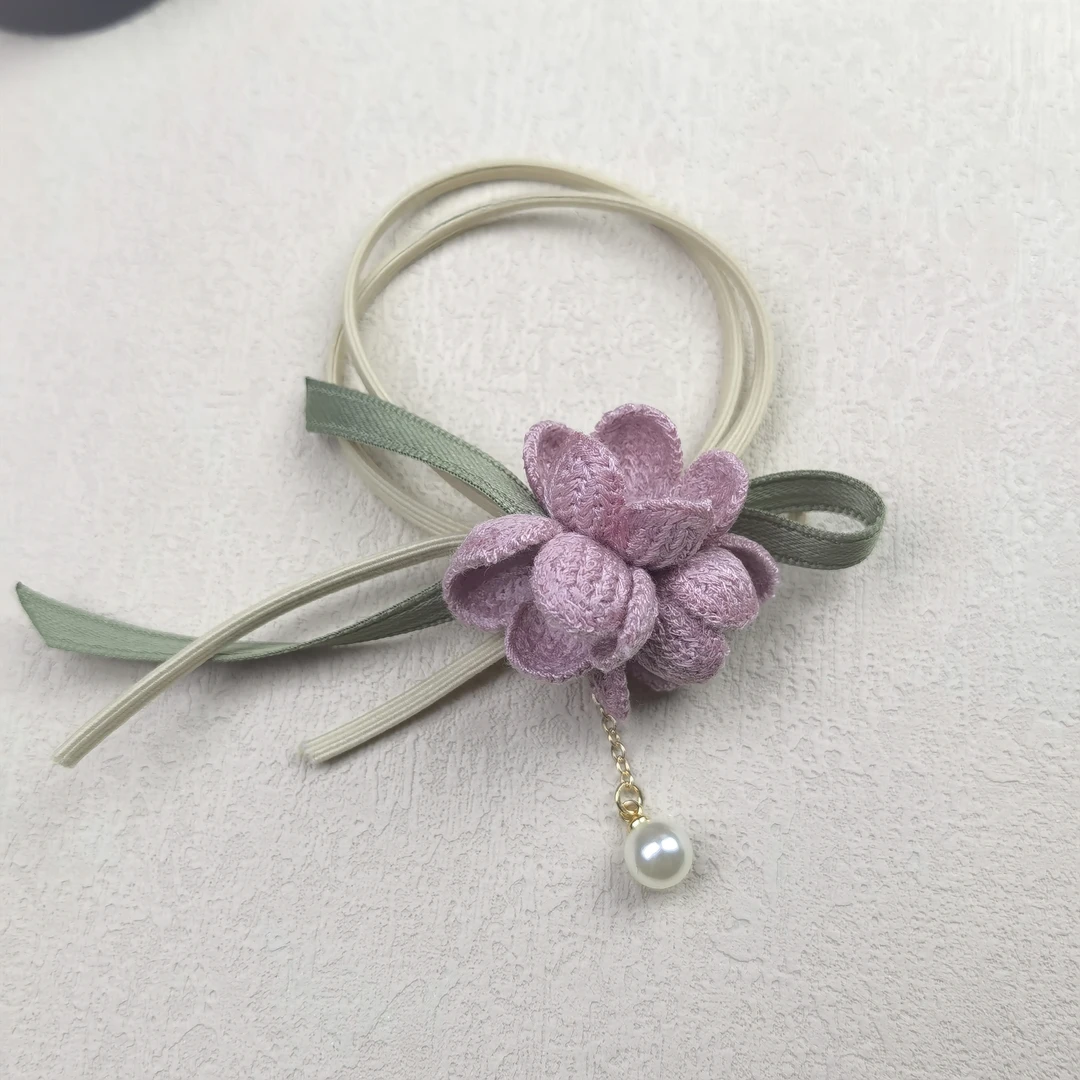 F815粉色花朵流苏泡菜款发绳