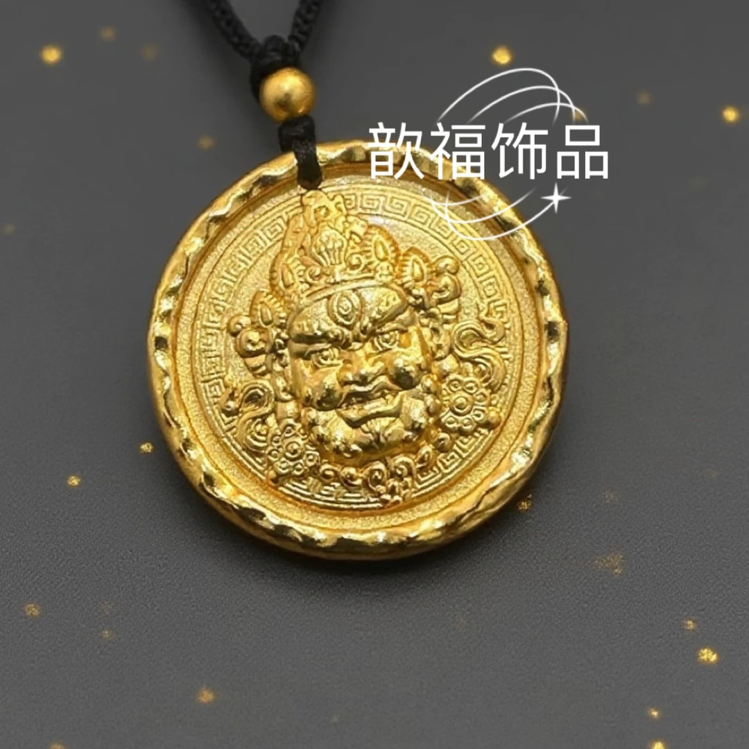 合金吊坠 重工黄财神錾刻吉言招财进宝圆牌实心精品吊坠男女款