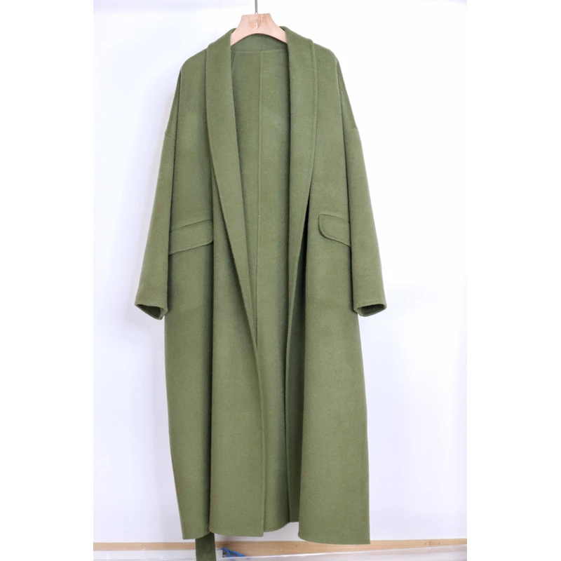 韩版时尚百搭双面羊绒宽松毛呢大衣长款加厚TY24W158