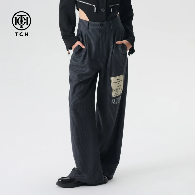 T.C.H/轻奢烫钻2025春季新款百搭时尚宽松直筒裤长裤T72A206081