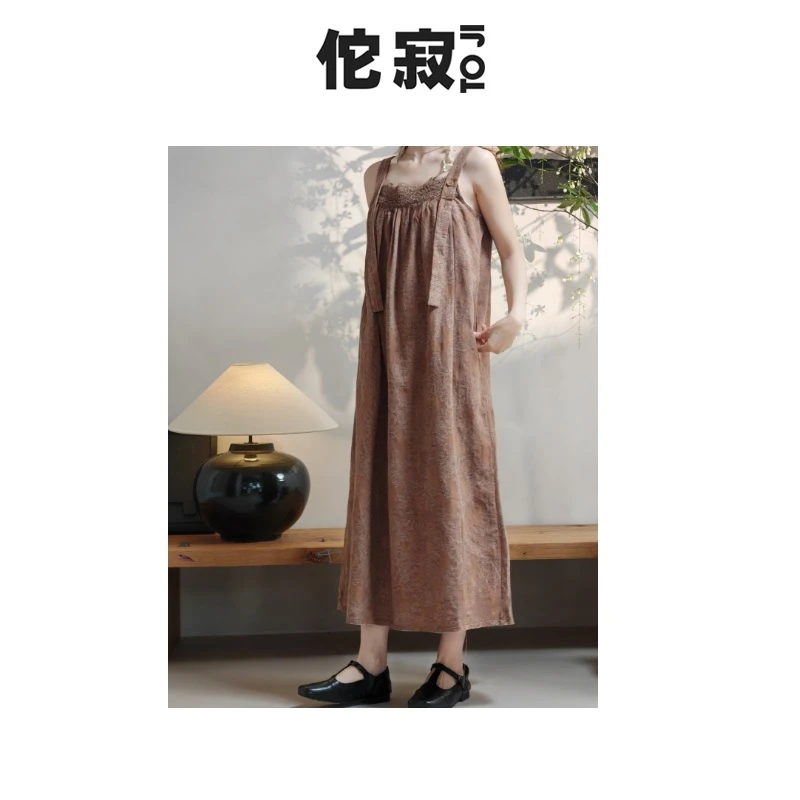 佗寂时尚文艺百搭2025春季吊带裙日常休闲提花蕾丝背带裙ADN3L573