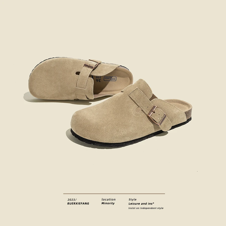 明星同款全包勃肯鞋包头半拖鞋女厚底防滑春秋季一脚蹬外穿百搭