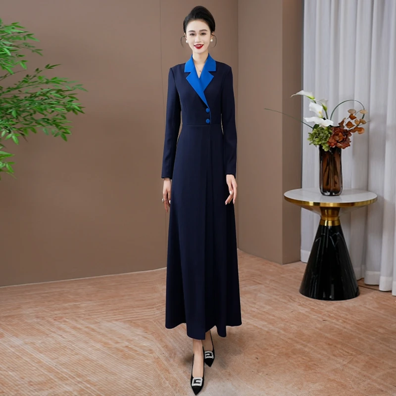 时尚优雅拼接连衣裙2025秋季新款收腰显瘦长袖轻奢女神范长裙0199