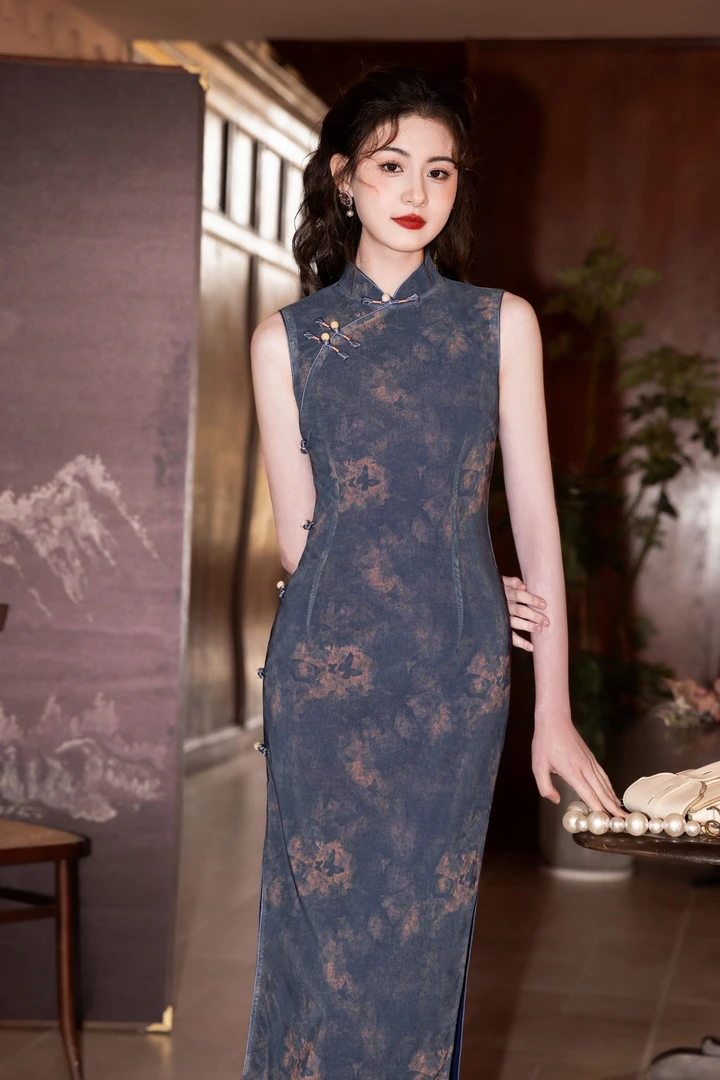 长款修身少女无袖日常旗袍优雅时尚复古新中式提花显瘦气质