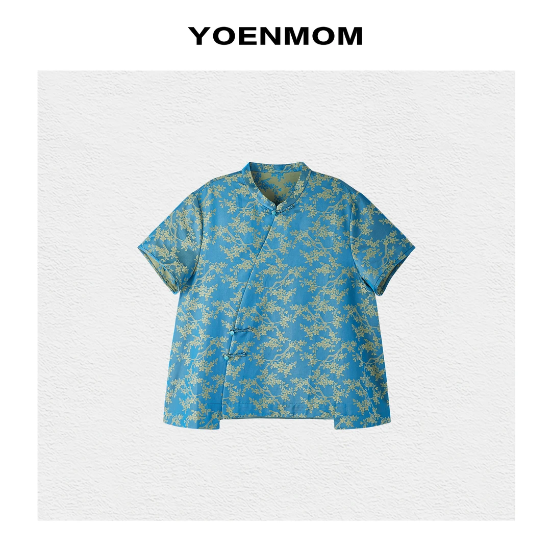 YOENMOM·枝繁叶茂·桑蚕丝棉幻彩偏光感国风斜襟盘扣小立领上衣