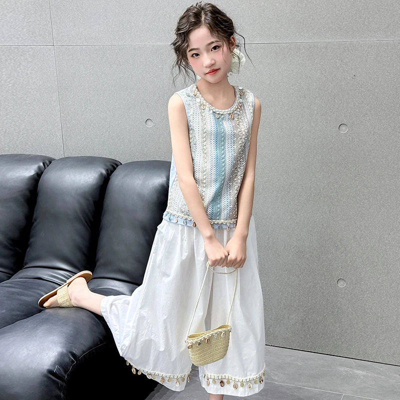 2025新款女童波西米亚背心套装中大童韩范时尚潮搭简约小清新洋气