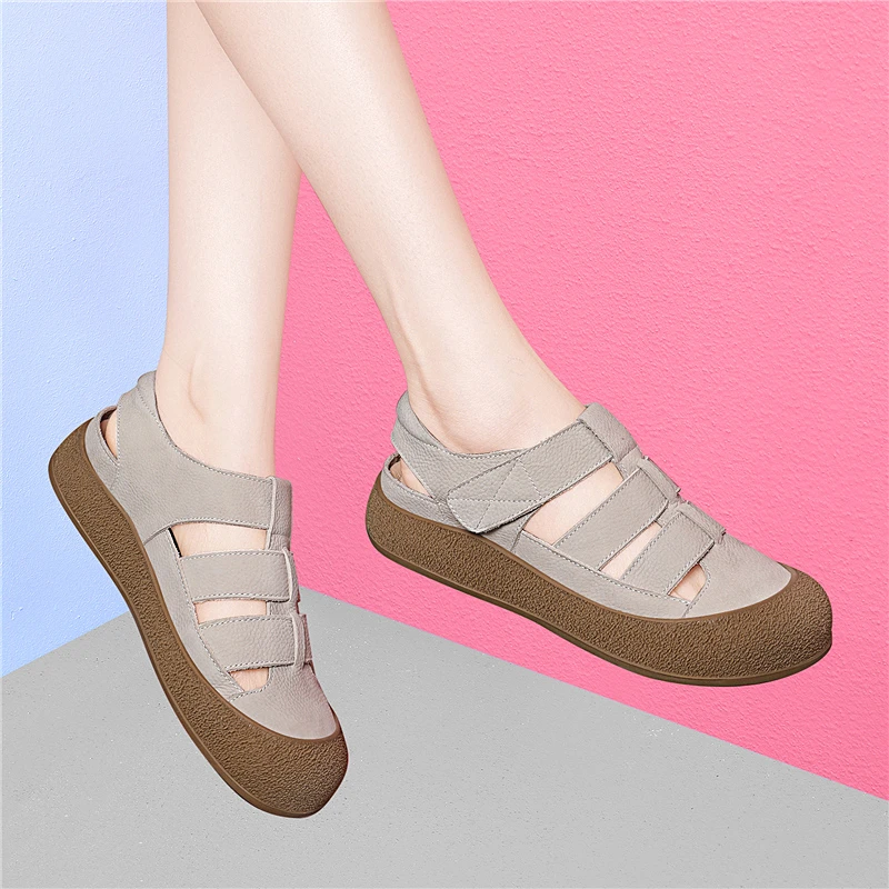 时尚爆款凉鞋女2025新款夏季软底罗马猪笼编织平底休闲海边勃肯鞋