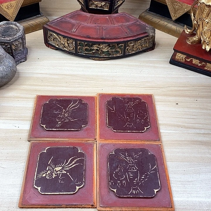 香榧木茶室空间老木雕花板