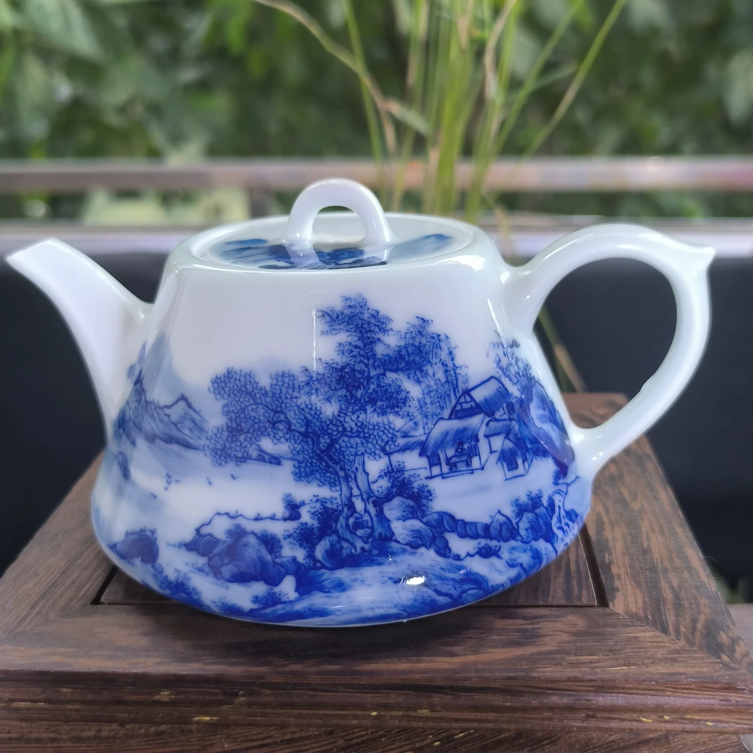 景德镇手工手绘青花山水茶壶—一物一拍