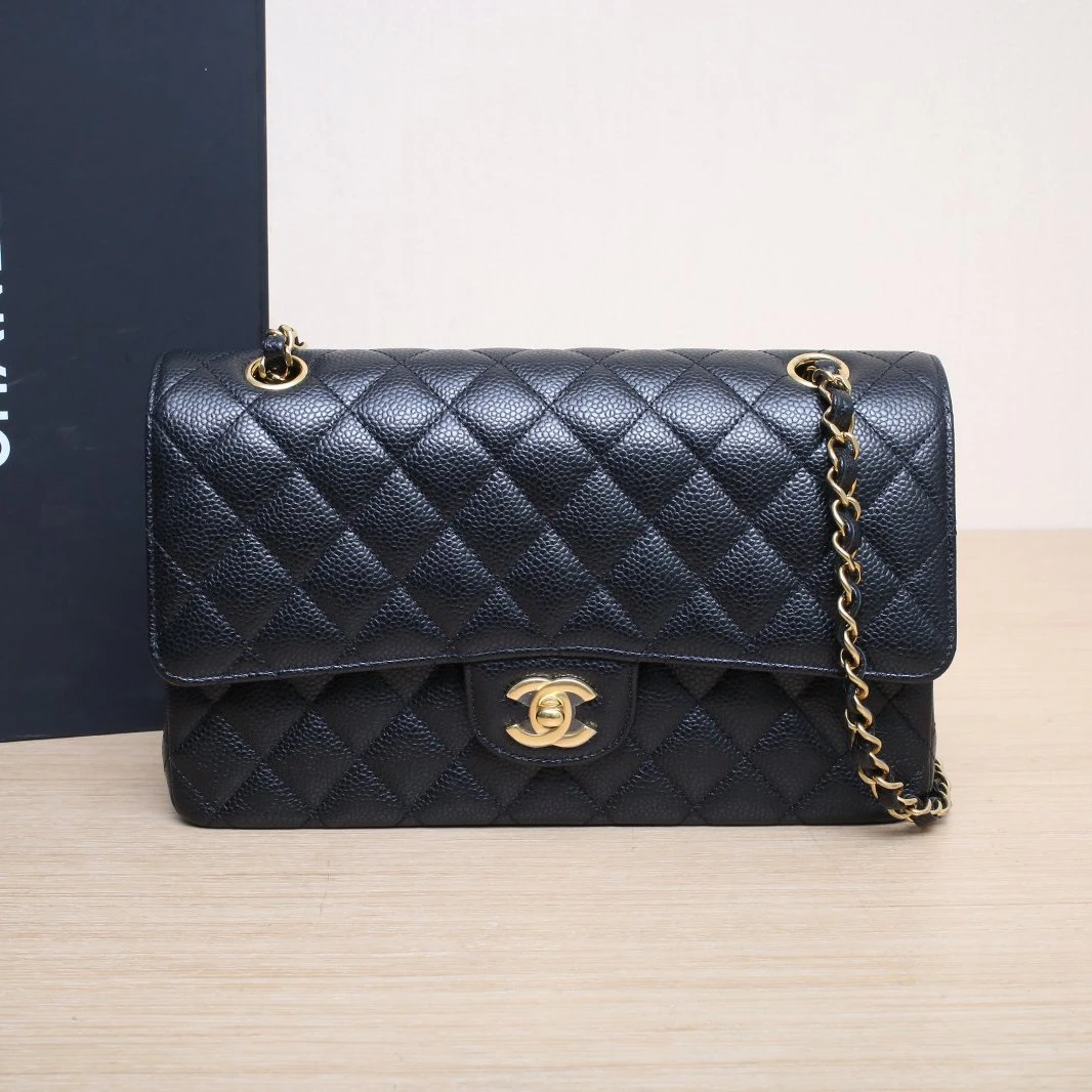 99新 Chanel/香奈儿 小花攀攀CF 中号 25.5cm 黑金 皮革C 芯片