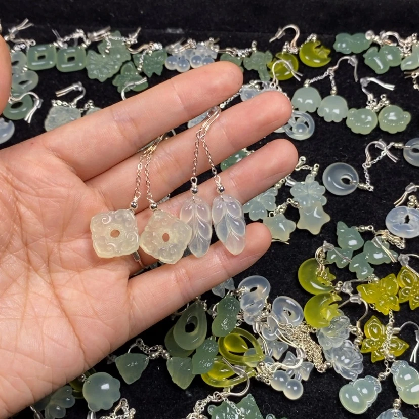 【闪购商品】未镶嵌蛇纹石玉挂件耳饰耳环项链甘****粉
