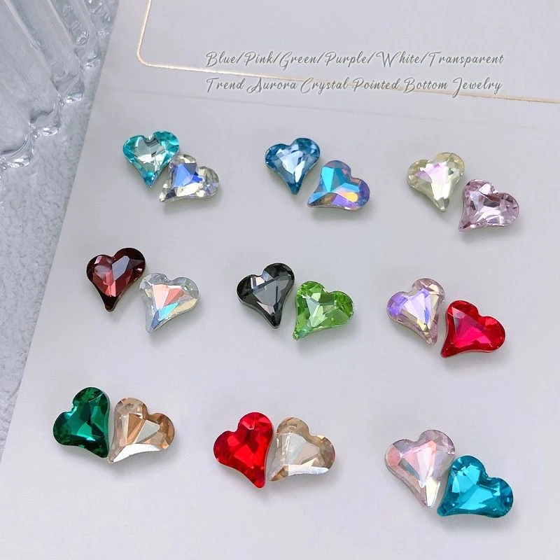 【8*9混色中号歪心】美甲饰品超闪爱心指甲钻尖底异形DIY水晶玻璃
