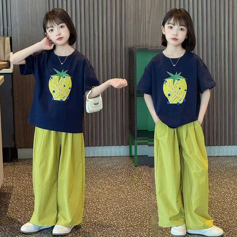 女童夏季休闲套装2025新款中大儿童洋气短袖T恤薄款休闲裤两件套
