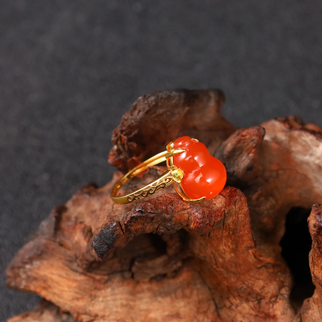 【赤红】心如珠宝 18K南红葫芦开口戒指 CS786（14圈口）