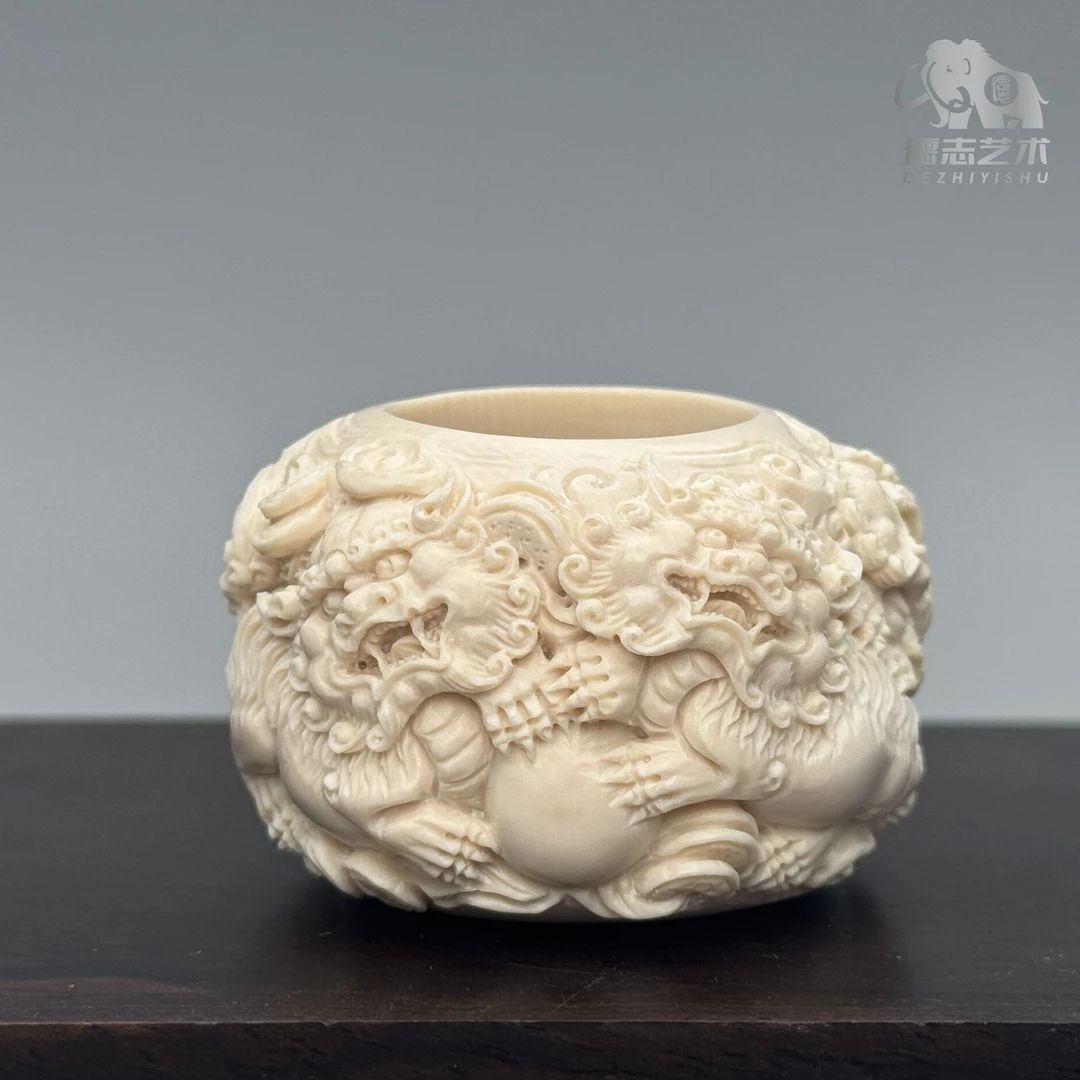 DEZHI/德志内径22mm高30mm壁厚11mm狮子事事如意猛犸牙扳指