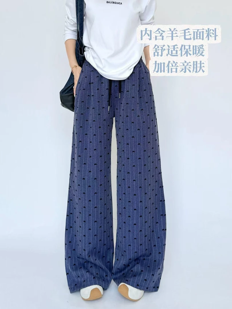 【2588】秋季羊毛保暖潮流波点卫裤~百搭时尚显瘦高腰阔腿休闲裤