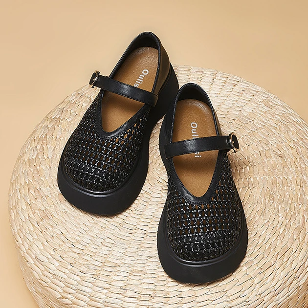 真皮包头半拖鞋女夏外穿2025新款编织洞洞鞋时尚配裙子女士凉拖鞋