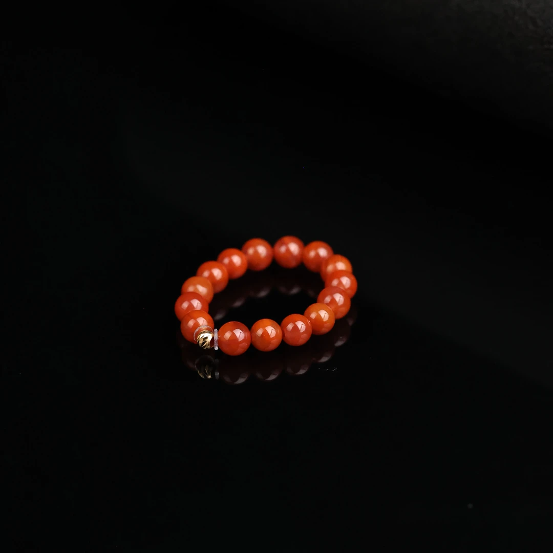 【玉福珠宝】18k金南红圆珠戒指-J1609-华