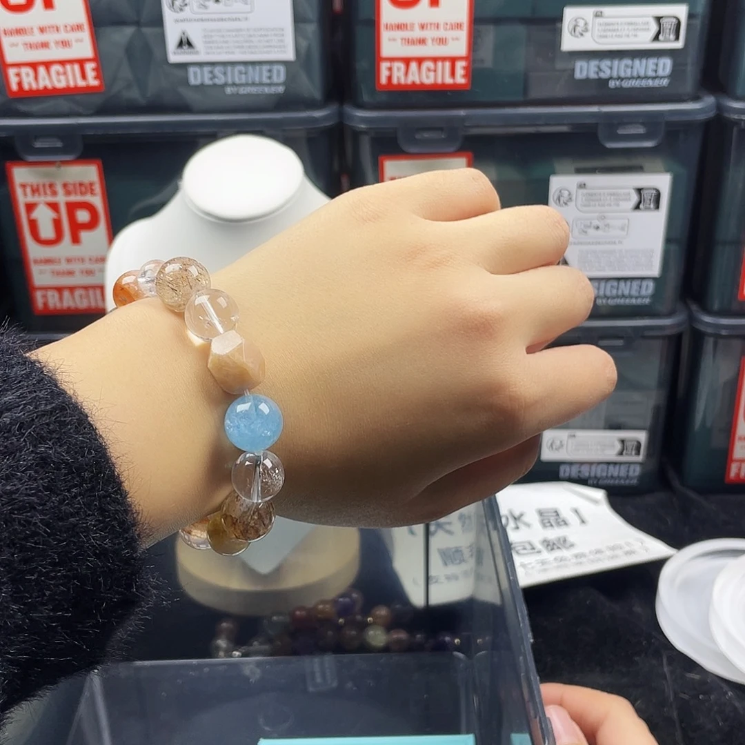 烟晶银S925镶嵌手链