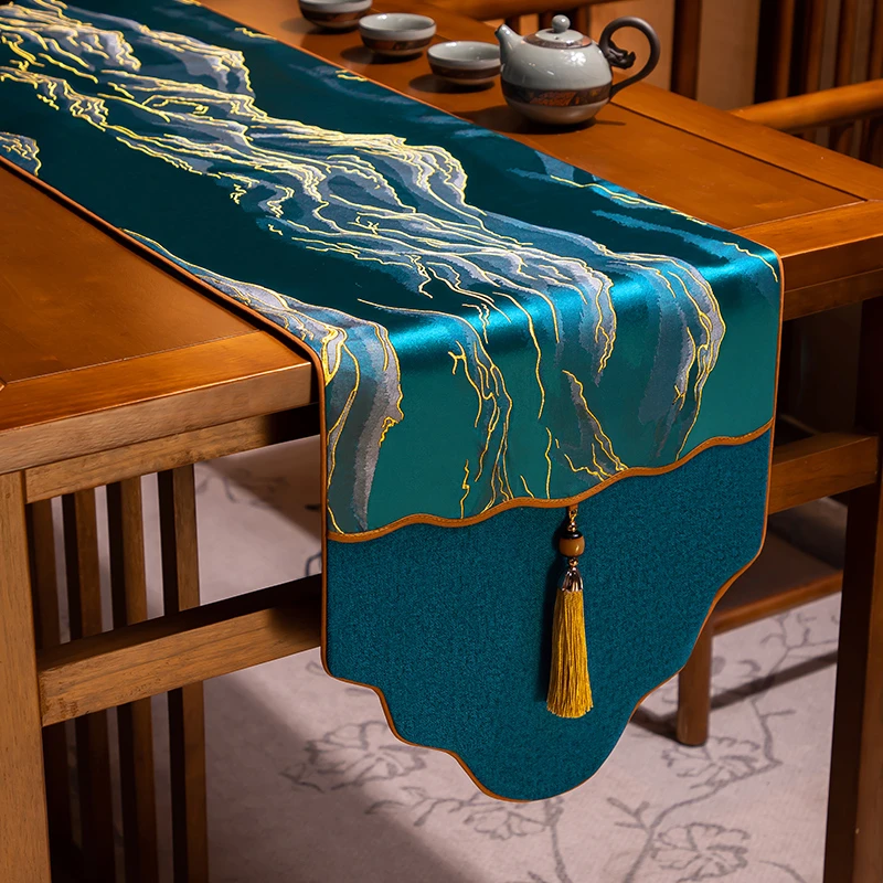 新中式桌旗轻奢高端茶几桌布禅意茶席防滑茶垫茶台餐桌布中间长条