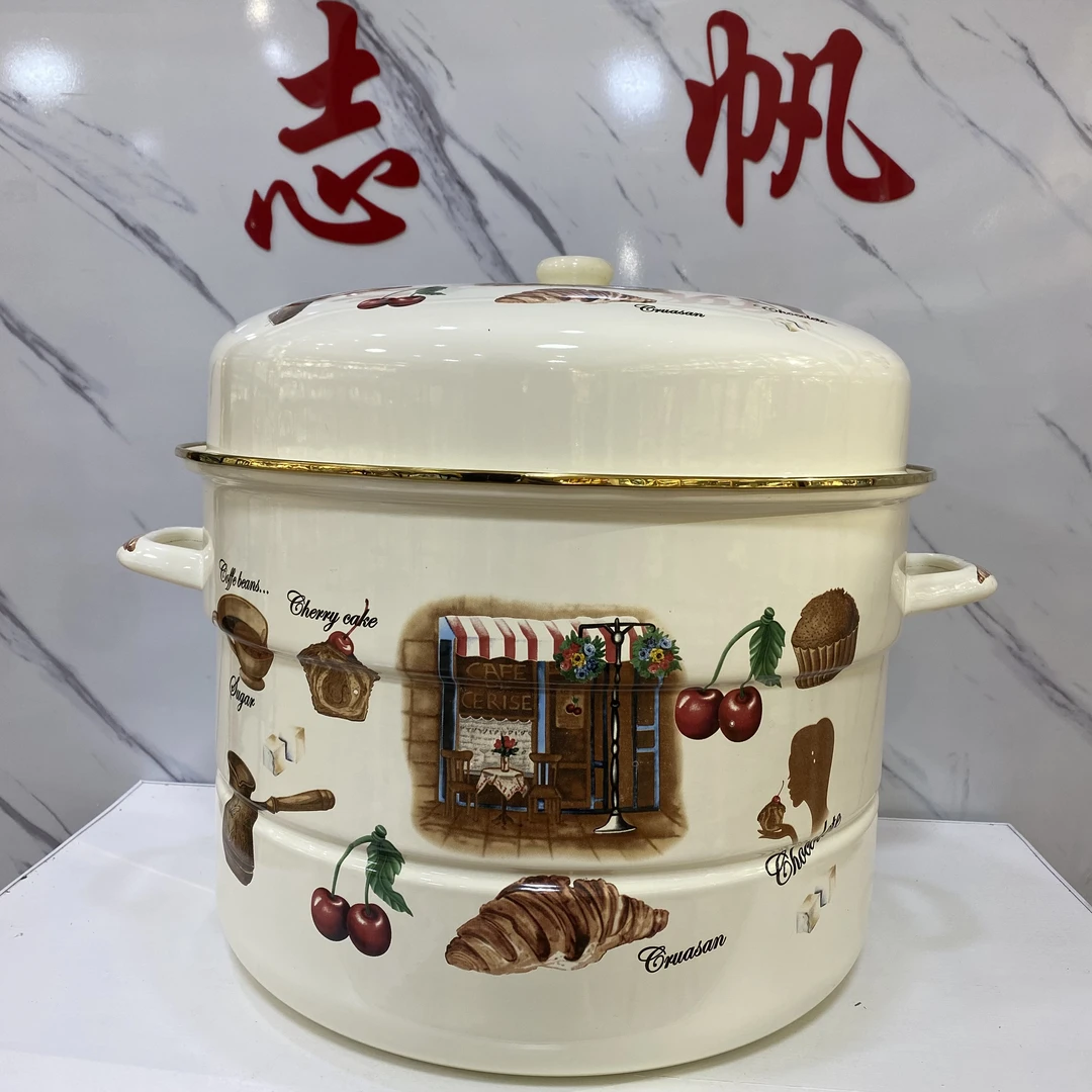 40厘米直径（三层蒸锅）超大珐琅搪瓷电磁炉，燃气灶，电陶炉通用