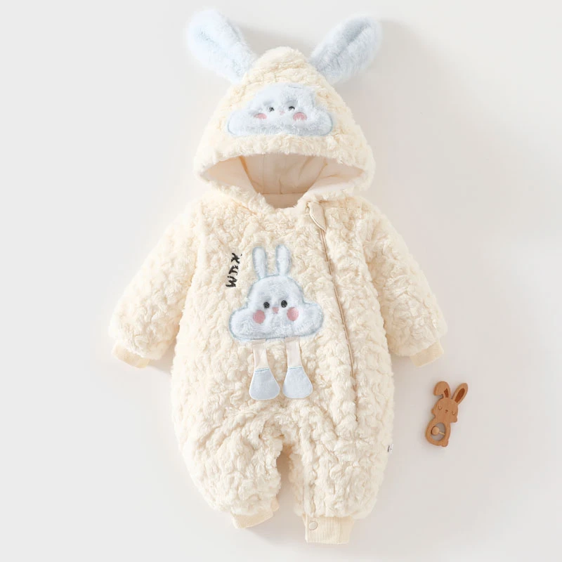 婴儿连帽棉袄加绒加厚500g新生儿棉服可爱卡通宝宝棉服外穿防寒