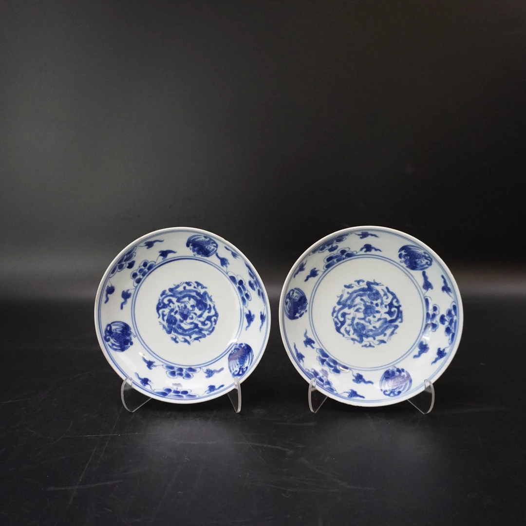 Lot25110432清雍正青花龙凤纹盘（2个） 直径：约15.2cm