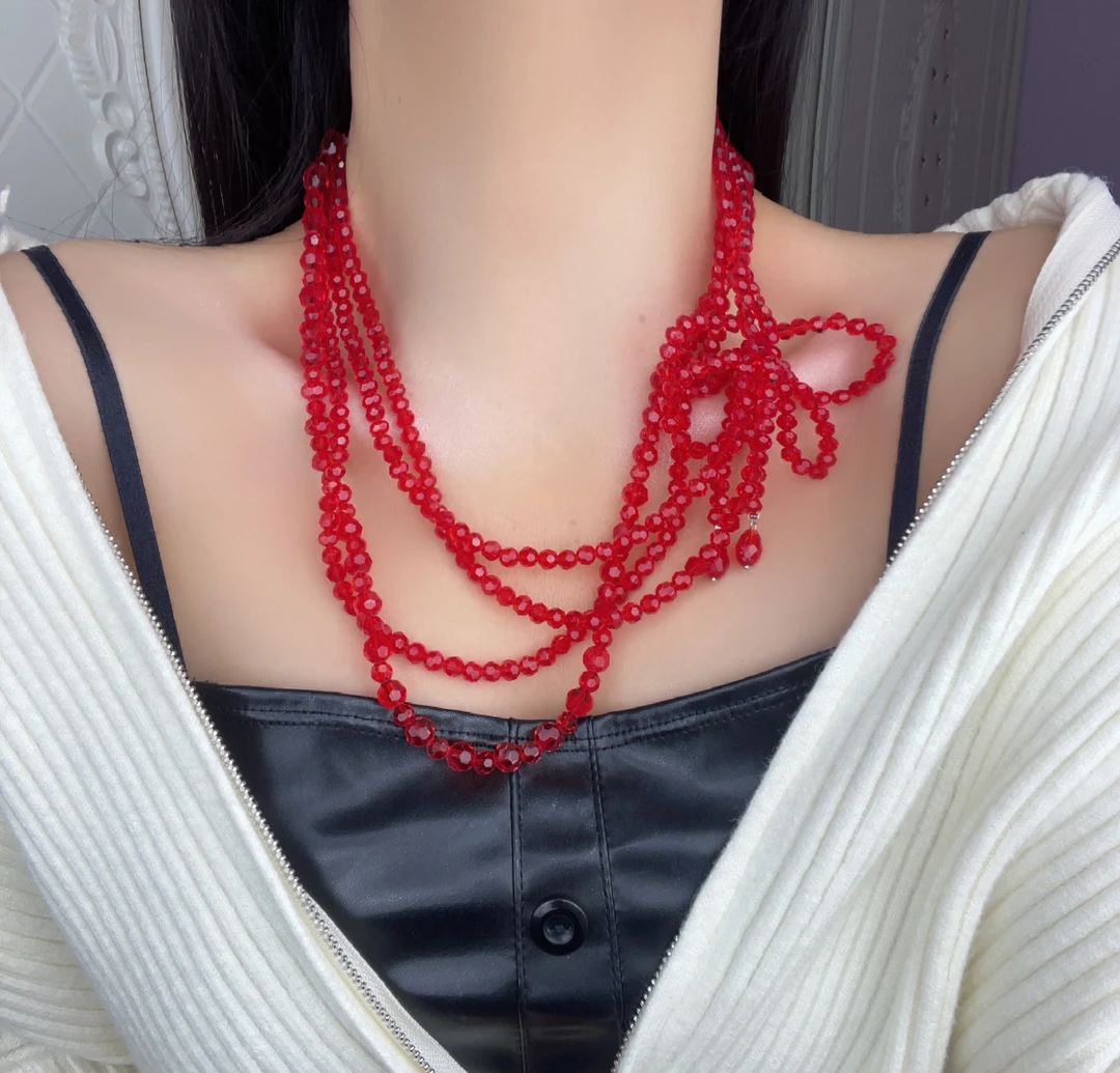 非金属仿水晶项链 欧美风植物花卉蝴蝶结时尚百搭个性辣妹款轻轻