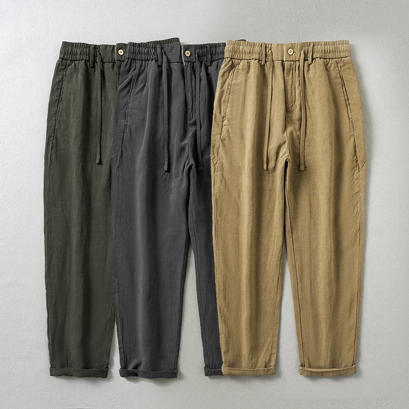 纯色水洗麻直筒商务宽松百搭RZ长裤A006休闲裤夏季男裤裤子松紧腰
