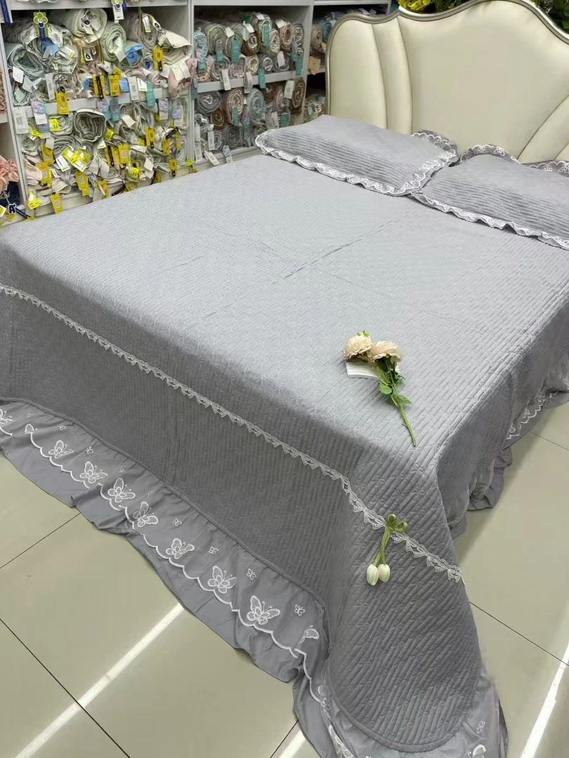 轻奢简约慕可丝床盖三件套 皱皱纱2.5×2.6