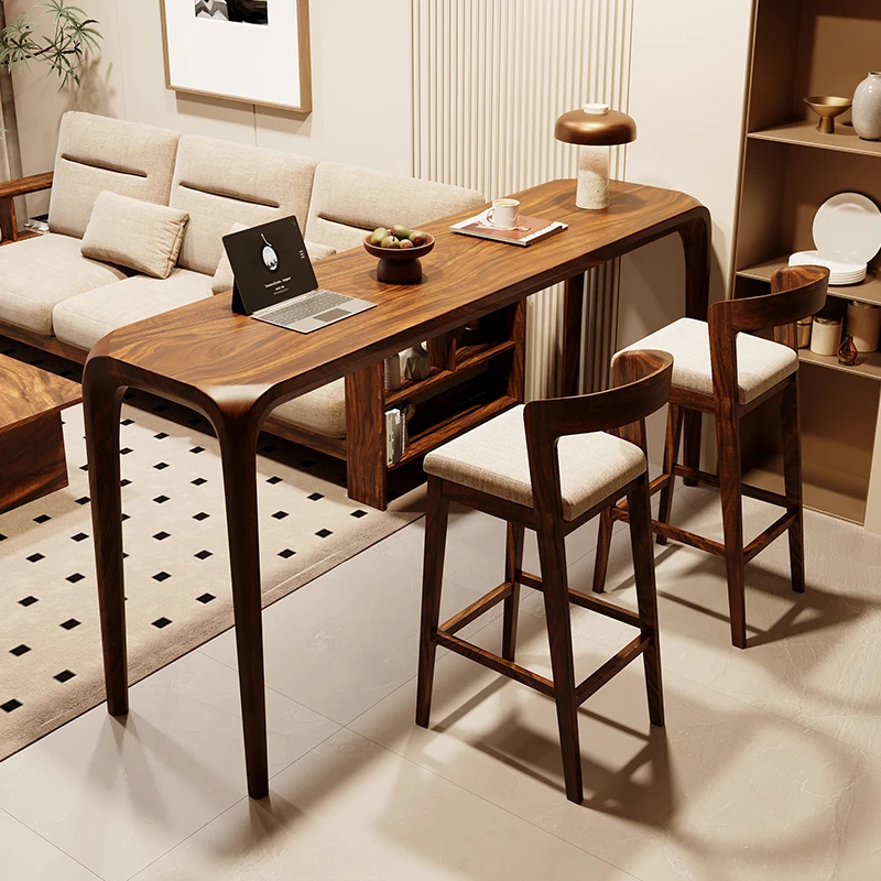 高端榫卯实木高脚桌客厅家用小吧台休闲小户型厨房靠墙阳台长条桌