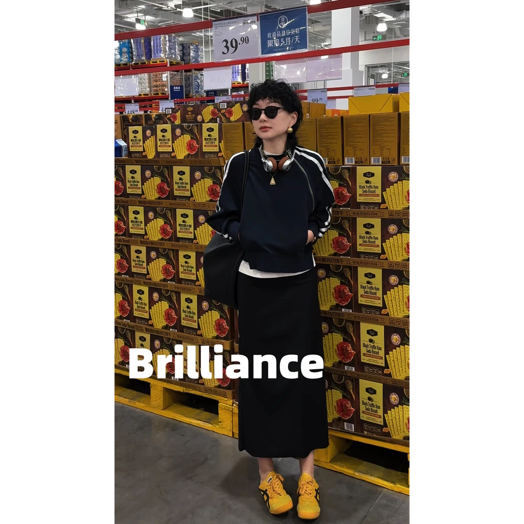 Brilliance 简约条纹时尚斜拉链百搭卫衣长袖
