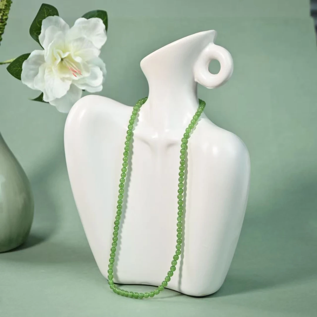 白沙设计【小米辣】和田玉碧玉果绿锁骨链4mm多样性发其一X0101