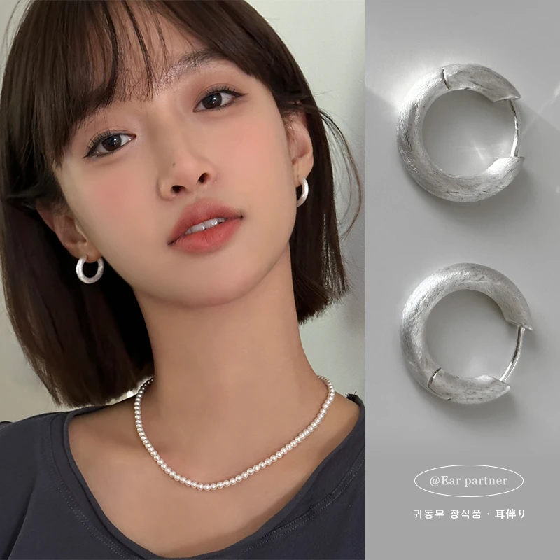 ERBAN/耳伴 925银耳饰 拉丝高级感2025新款耳圈气质独特耳扣耳钉