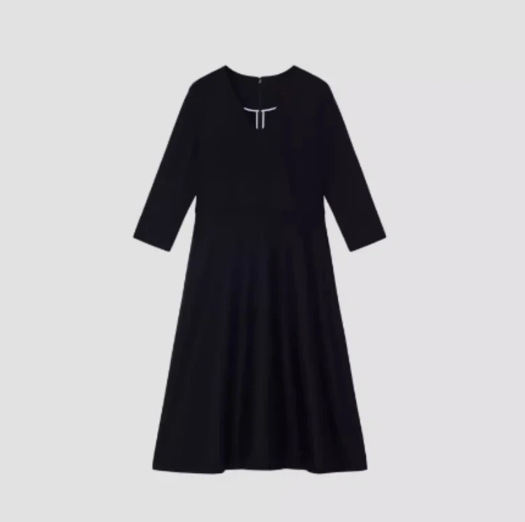 厚弹力羊毛罗马布V领连衣裙