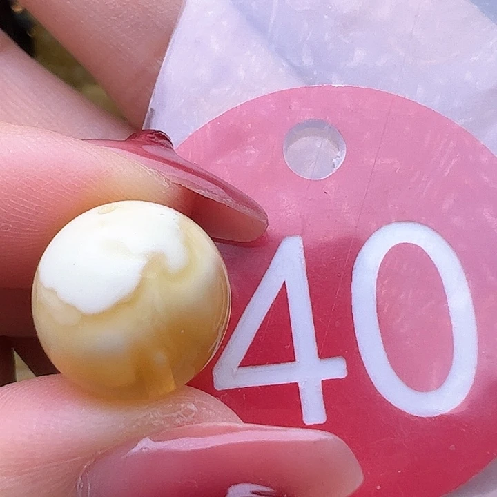 蜜蜡裸石未镶嵌微瑕 13.3mm 金瓷白 圆珠