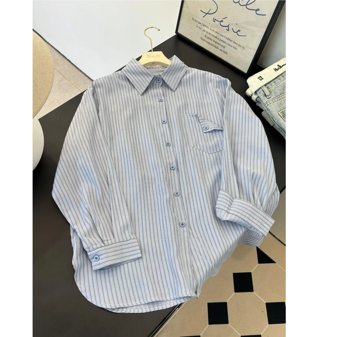 简约设计感纯色条纹衬衫女韩系小个子上衣2025秋季新款时尚百搭