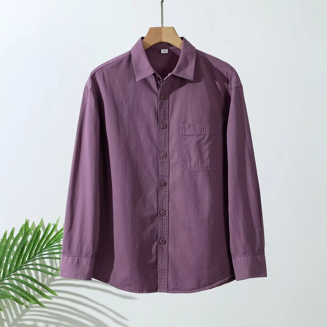 100棉！美式工装简约微阔落肩长袖衬衫春秋季休闲衬衣男 Y5T2604