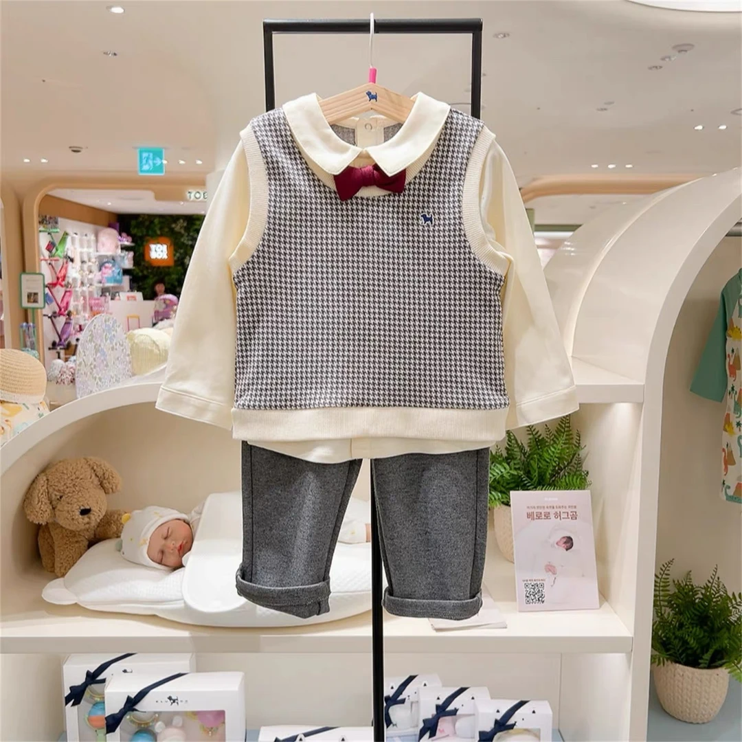 tz1541蓝狗韩版童装2025秋男童翻领假两件套装