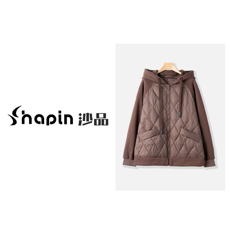 时尚拼接加绒落肩鸭绒羽绒服秋冬通勤款保暖外套女AD2336