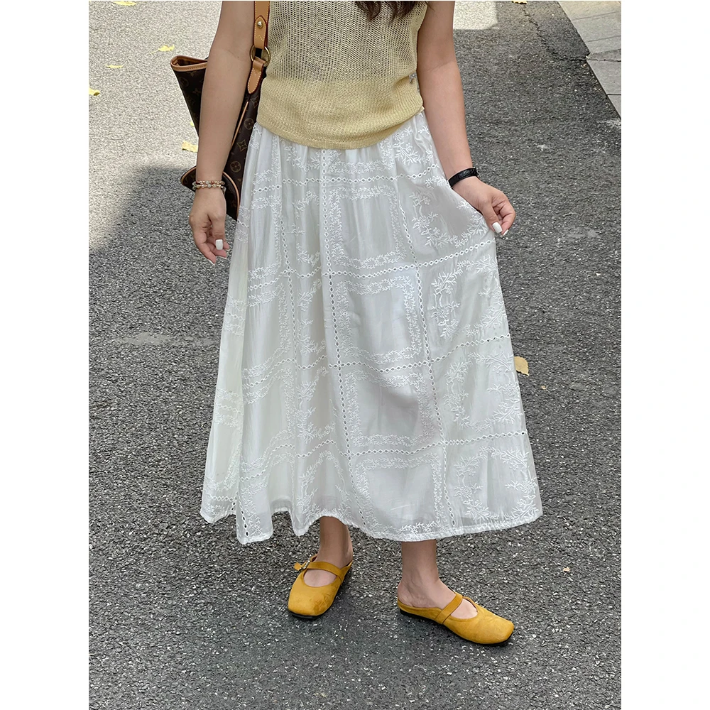 WenWen小个子韩系镂空刺绣蕾丝绣花高腰a字半身裙2025新款3756