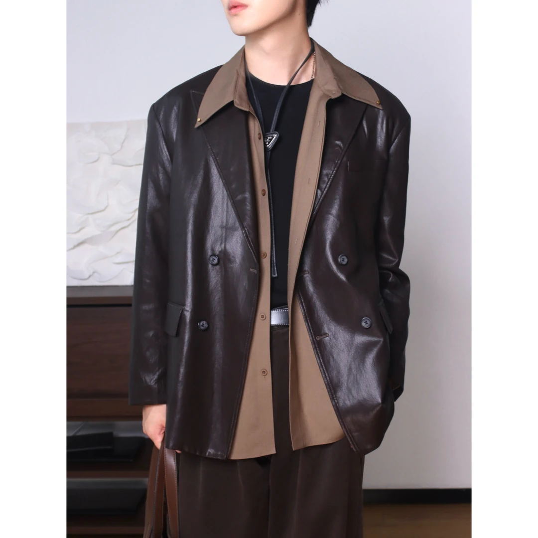 TIER YARD 【摩登绅士】复古高级感皮衣西装PU皮西服外套 9535