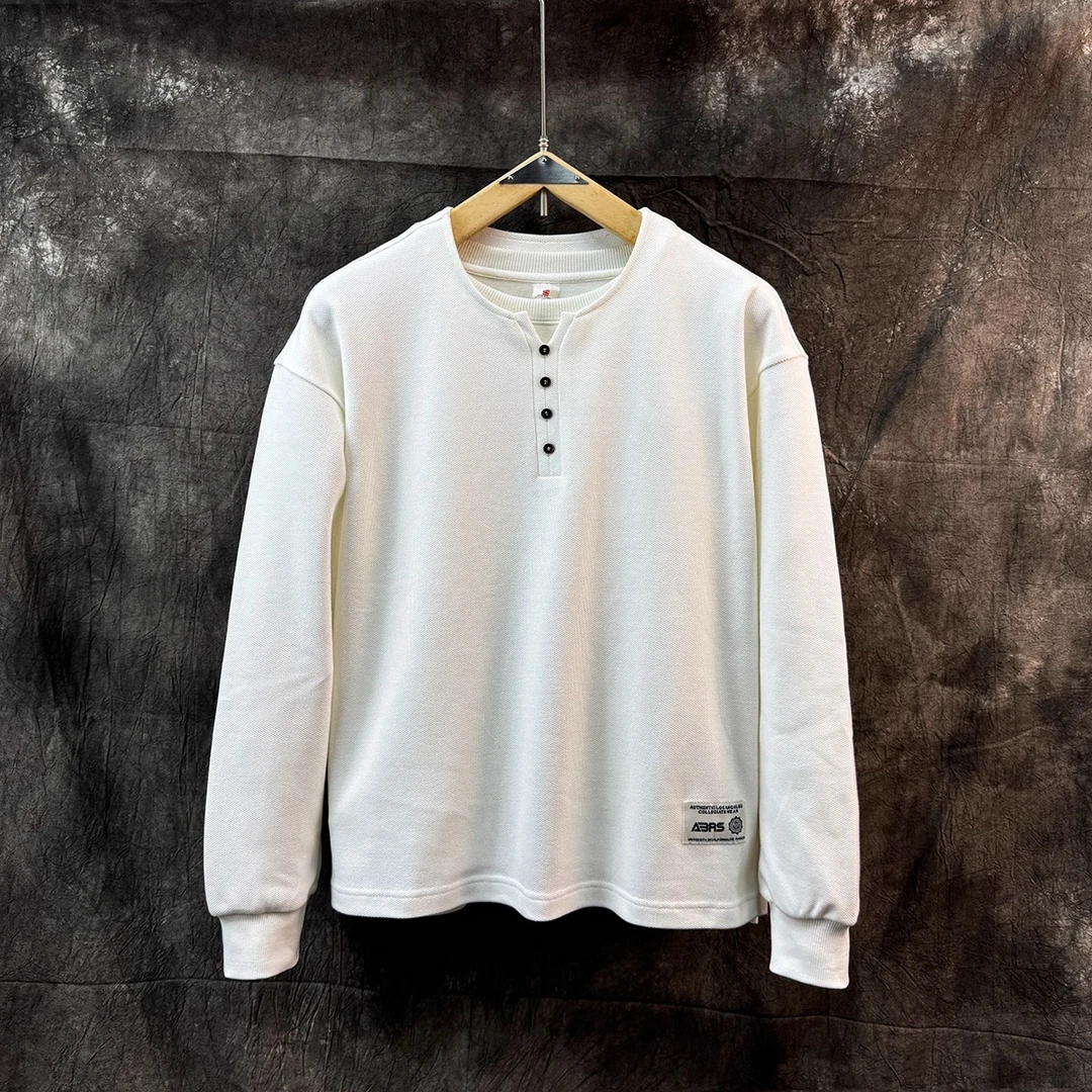 EAEOVNI美式高街亨利领卫衣男装新款潮牌长袖T恤男士纯棉重磅外套