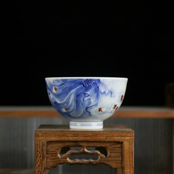 景德镇官方甄选 永明尚玩 锦鲤戏金莲鸡心杯