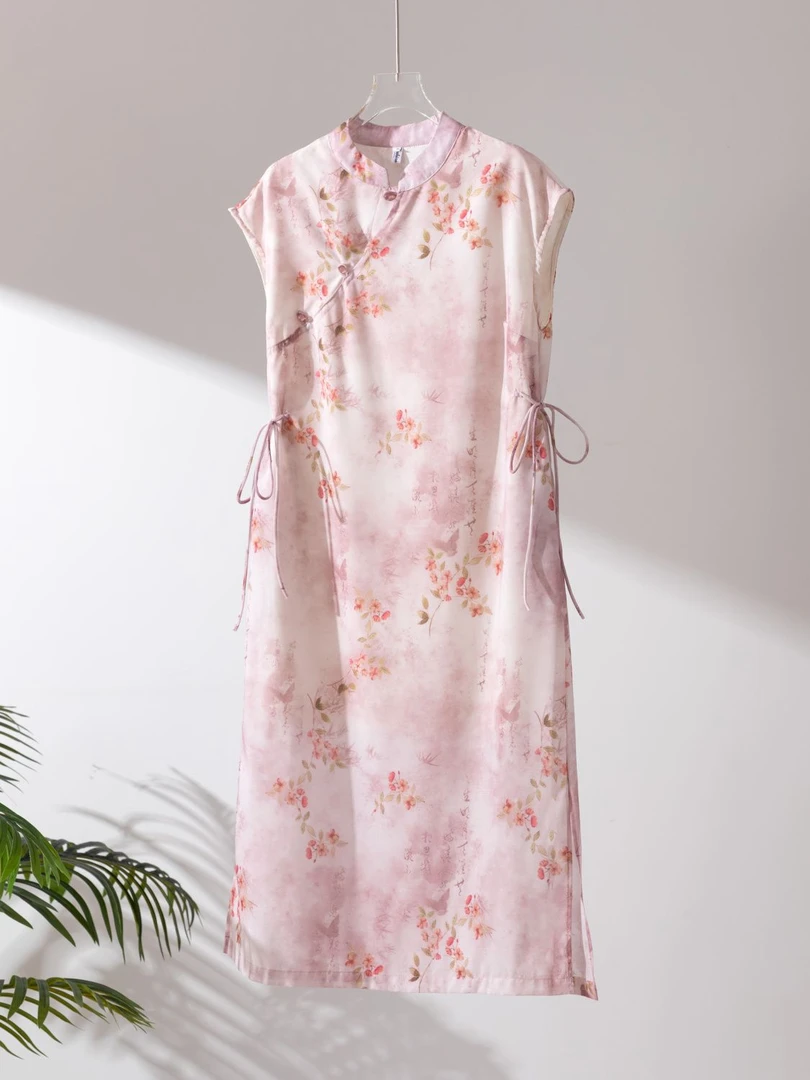 中式连衣裙国风印花改良复古旗袍2024夏季新款盘扣新款旗袍裙裙子