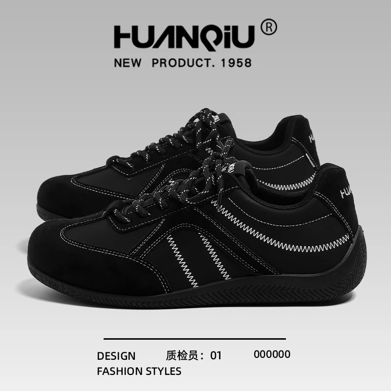 环球黑色赛车鞋男款2025秋季新款潮流复古时尚百搭休闲平底德训鞋