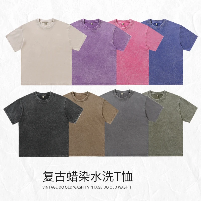 美式2025新款做旧蜡染水洗重磅男士T恤Oversize240g宽松复古休闲