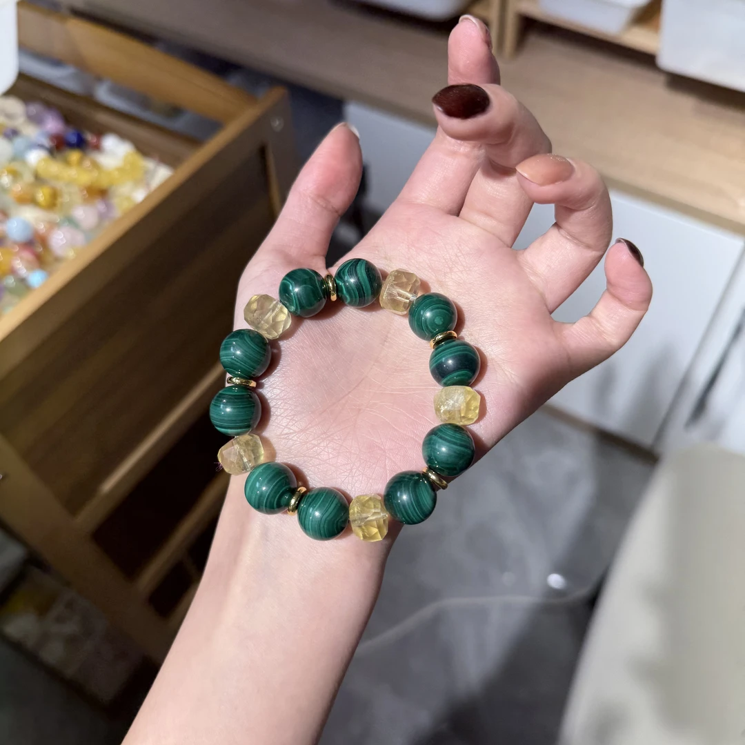 *绿釉暖糖*天然孔雀石黄水随形手串 多样性发其一